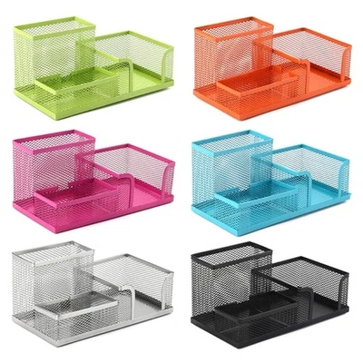 3 Compartments Pencil Holders Metal Pen Holders Office Shelf with Note Holders - Image 1 of 4