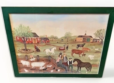 VTG Martha Cahoon Art Print Professionally Framed Lodge Ranch Farm Folk Large - Image 1 of 4
