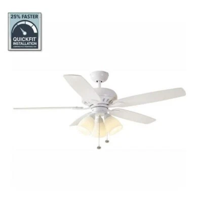 NEW!! HAMPTON BAY Rockport 52 in. Indoor LED Matte White Ceiling Fan with Light - Image 1 of 4