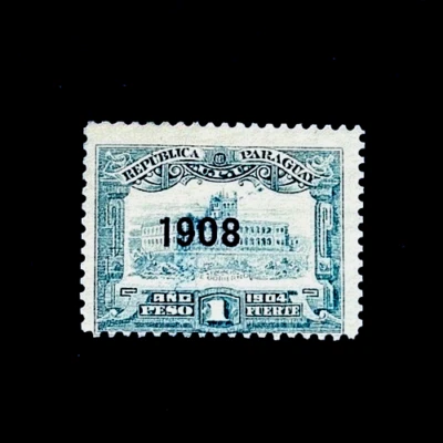 Sello PARAGUAY - 1909 Palacio de Gobierno '1908' Sobreimpresión # 180 Como Nuevo NG r84🔥 Foto 1 de 2