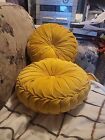  Vtg Round Pintuck Pleated Ruched Velvet Accent Throw Pillows Gold 14"