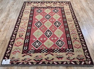 Alfombra de lana Kilim afgana/turca vintage multicolor hecha a mano genuina, 178x126 CM - Imagen 1 de 9