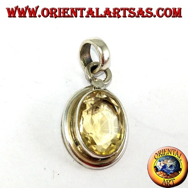 Ciondolo in argento 925 con Topazio naturale ovale con montatura semplice - Immagine 1 di 1