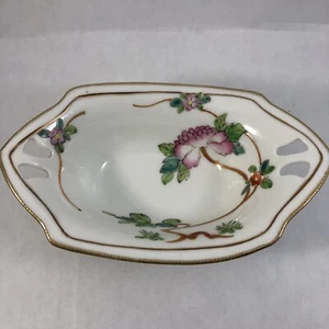 Plato de diseño de flores de peonía nipón cuenco de porcelana pintado a mano bandeja vintage de 6,5" - Imagen 1 de 12
