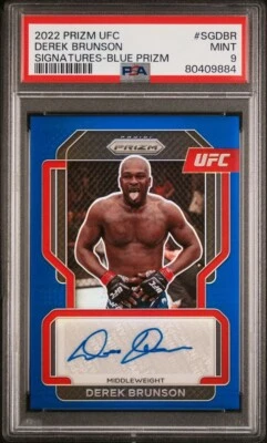 2022 PANINI PRIZM UFC SIGNATURES SGDBR DEREK BRUNSON BLUE PRIZM PSA 9   /49 - Image 1 of 2