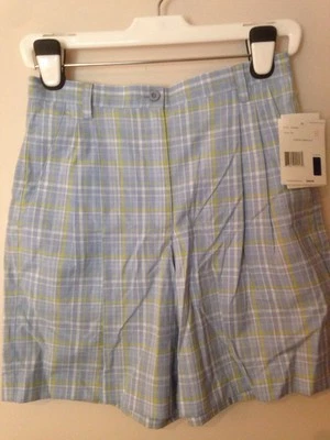 NUEVO CON ETIQUETAS PANTALÓN CORTO DE GOLF LIZ CLAIBORN LIZ SPORT AZUL/AMARILLO A CUADROS PARA MUJER TALLA 8 Foto 1 de 4