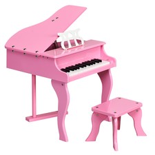 Costway 2PCS Classic Wood Piano Bench Set Baby Grand Toddler Toy Music Rack Pink