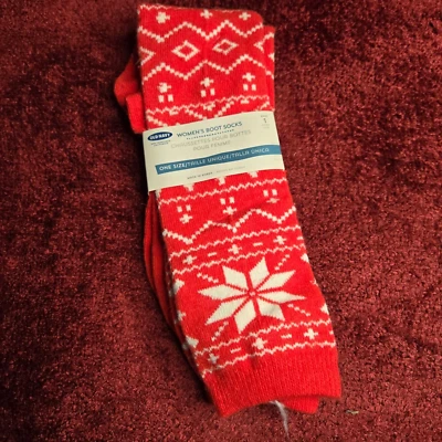 Старый темно-синий женщин загрузки носки зимние один размер новый с Ярлыками красный снег Nordic Fair Isle - Изображение 1 из 4