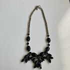 J CREW BLACK AND RHINESTONE ACCENT FANCY CONTEMPORARY NECKLACE PRONG SET