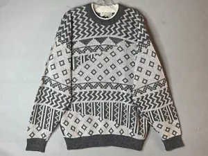 Vintage Le Tigre Mens Sweater Size XL Gray White Knit Pullover Geometric Pattern - Picture 1 of 12