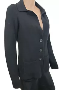 Cocogio Cardigan Sweater S Black Italian Wool Blend Long Sleeve V-Neck 2 Pockets - Picture 1 of 6