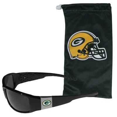 Green Bay Packers Chrome Wrap Sunglasses with Microfiber Bag (NFL Football) - Image 1 of 4