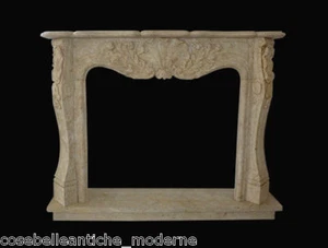 Cornice Caminetto Camino in Travertino Classico Old Fireplace Marble Frame Top - Picture 1 of 1