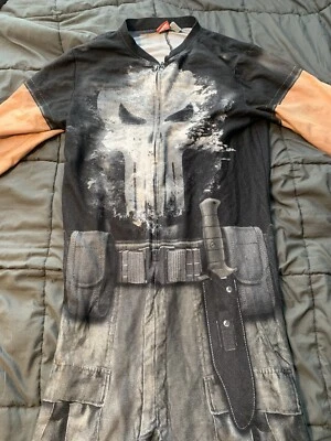 Marvel 1 Pieza Pijama de Luchador Adulto Cremallera Frontal Gris Negro Calavera Talla Mediana Suave Foto 1 de 4