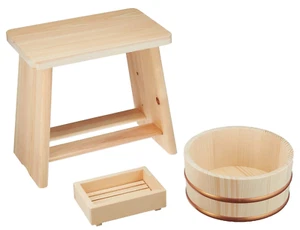 HOSHINO Hinoki Japanese Cypress Onsen Bath Set /Wood Stool Chair Sope Box OKE - Picture 1 of 7