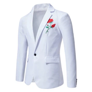 Herren Fit Business Blazer Freizeit Knopf Anzug Mantel Stickerei Rose Jacke Tops Slim - Bild 1 von 12