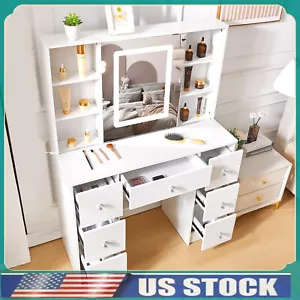 LED Lighted Mirror Vanity Desk Makeup Dressing Table with Charging Station GIFT - Picture 1 of 16