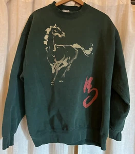 UNISEX Sweatshirt SZ XL Hand Painted Asian Horse Artworks Oversized Vintage EUC - Picture 1 of 8