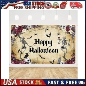 Halloween Vintage Skull Party Banner Floral Happy Halloween Party Decor Backdrop - Picture 1 of 15