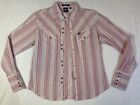 Cruel Girl Western Y2k Pearl Snap Button-Up Pink Striped Shirt Juniors Large