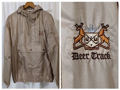 Jaqueta com capuz Izod Lacoste vintage anos 80 náilon corta-vento Anorak pista de veados grande - Imagem 1 de 4