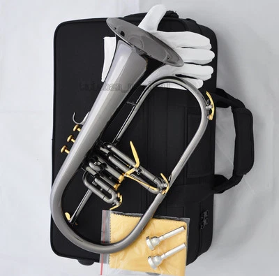 Profi Schwarz Nickel Flügelhorn Monel Ventil Bb Schlüssel Flügelfrei 2 Mundstück - Bild 1 von 4