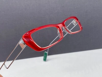 Anne et Valentin Eyeglasses Frames Red Angular Rectangular Silver Yami Full Rim - Image 1 of 4