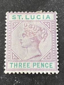 SANTA LUCIA, SCOTT # 32, 3p. VALUE LILA Y VERDE 1891 EDICIÓN QV MH - Imagen 1 de 2