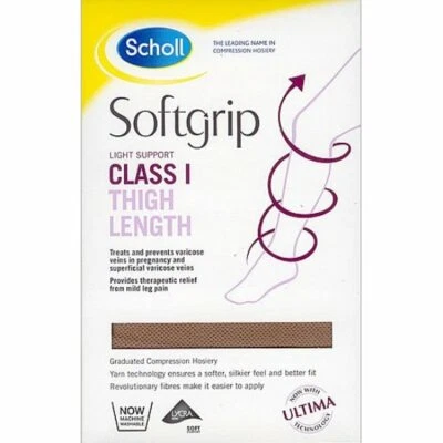 Scholl Softgrip Ultima Class 1 Thigh Length Compression Stockings Natural L C/T
