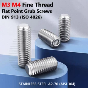 Grub Screws Flat Point Allen Socket Set Screws M3 M4 Fine Thread Stainless Steel - Picture 1 of 26