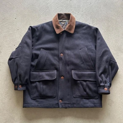 Vintage 90s Brooks Brothers Field Jacket Size Large Navy Blue Wool Chore Coat - Image 1 of 4