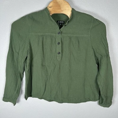 J Crew Soft Cotton Gauze Long Sleeve Fresco Top Popover Utility Green Womens XL - Image 1 of 4