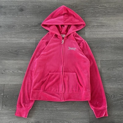 复古 Y2K Juicy Couture 丝绒拉链连帽衫女式大号水钻 2000 年代 — 第 1/4 张图片