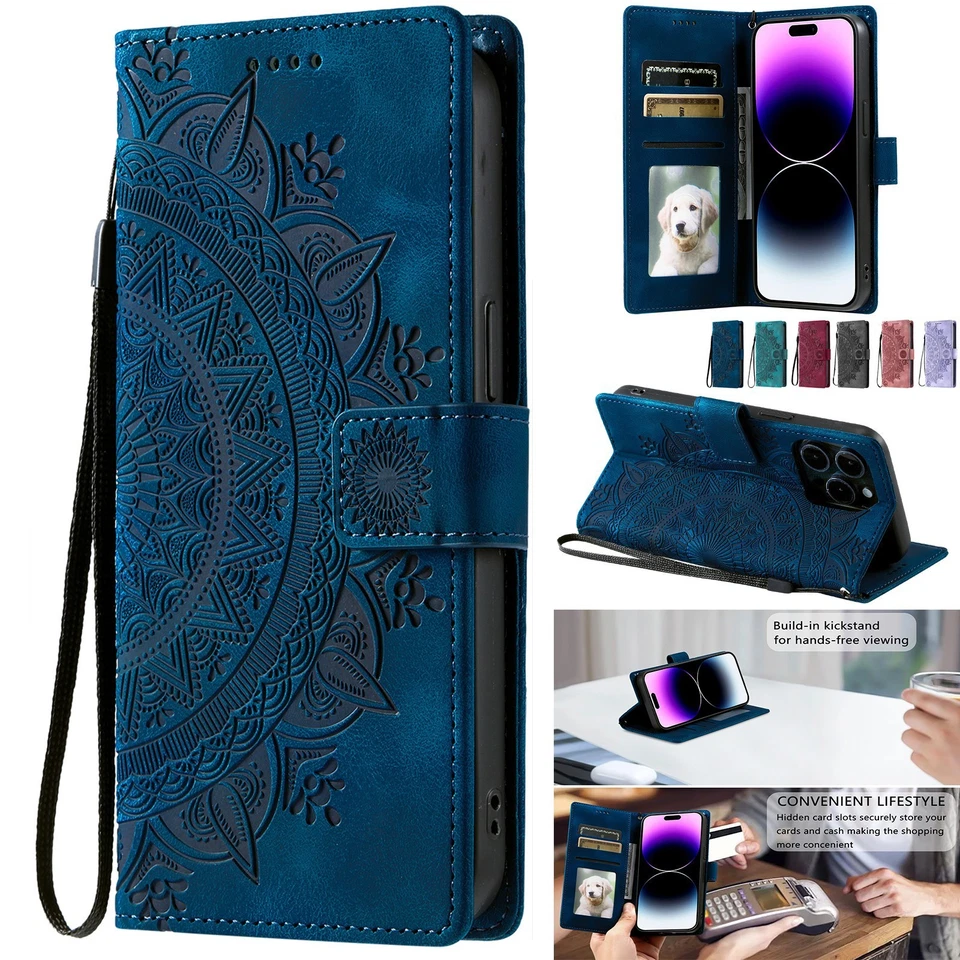 Leather Totem Wallet Phone Case For iPhone 17 16 15 14 13 12 11 Pro Max 7 8 X XR - Image 1 of 4