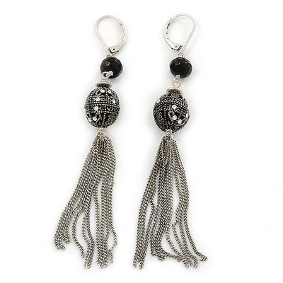 Vintage Inspired Crystal, Filigree, Tassel Drop Earrings With Leverback Closure - Image 1 of 4