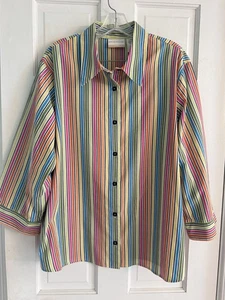Alfred Dunner Stripe Button-Front Rainbow Blouse 20W Resort Modern Breezy Style - Picture 1 of 8
