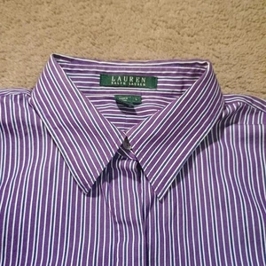 Lauren Ralph Lauren Button Down Hemd Damen L lila gestreift 100% Baumwolle  - Bild 1 von 7