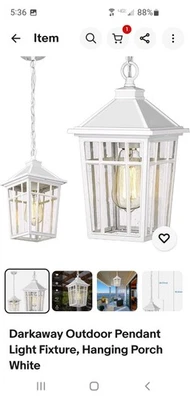 Darkaway Outdoor Pendant Light Fixture, Hanging Porch White Never opened. New - Image 1 of 4