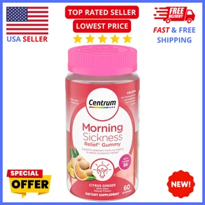 Morning Sickness Relief Gummies Centrum Citrus Ginger Flavor 60 Ct Pregnancy Aid - Picture 1 of 12