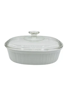 Corning Ware French White 2.8 Liter Ribbed Oval Casserole Dish F-2-B with Lid - Picture 1 of 6