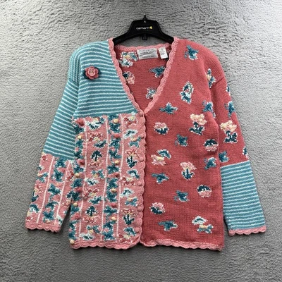 Floral Portraits by Northern Isles Small Cardigan Sweater Knitted By Hand VTG - Image 1 of 4