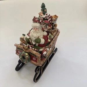 Tarro de galletas vintage Fitz & Floyd clásico Christmas Lodge Santa trineo - Imagen 1 de 16