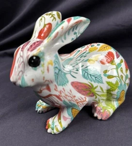 NEW! COLORFUL SPRING EASTER BUNNY RABBIT FLORAL DECOUPAGE DECOR FIGURINE 6” Long - Picture 1 of 11