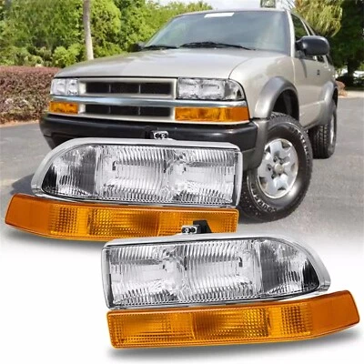 Pair Headlights Bumper Lamps For 1998-2004 Chevy S10 Pickup Blazer Head Lamps Foto 1 de 4