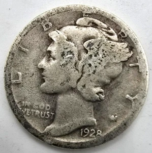 1928 S Large S Mint Mark Mercury Dime FS 501 G 90% argento tipo raccoglitore ciliegie - Foto 1 di 5