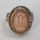 Vintage Sterling Carved Shell Three Graces Cameo Ring Size 7