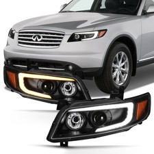 Black LED DRL Tube Switchback Signal Lamp Projector Headlight For 03-08 FX S50