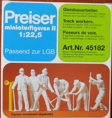 Preiser G 1:22.5 SIX UNPAINTED Railroad Track Worker Figures KIT # 45182 - Image 1 of 2