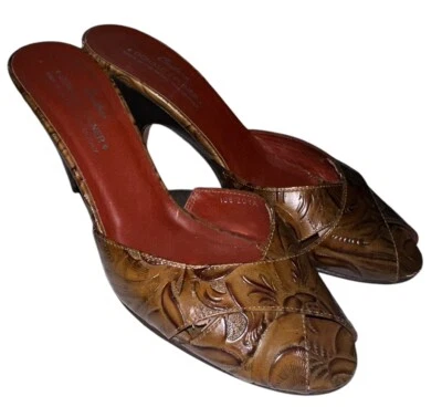 Sandalias de Tacón Donald Pliner Couture Zoya Talla 7.5 Cuero Tooled Hechas en Italia Foto 1 de 4