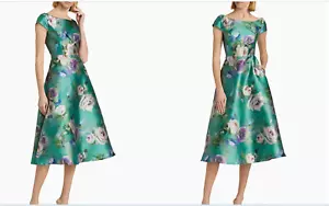 Theia Paula Mikado Floral Tea Length A-Line Dress Size:16 $795 NWT - Picture 1 of 16